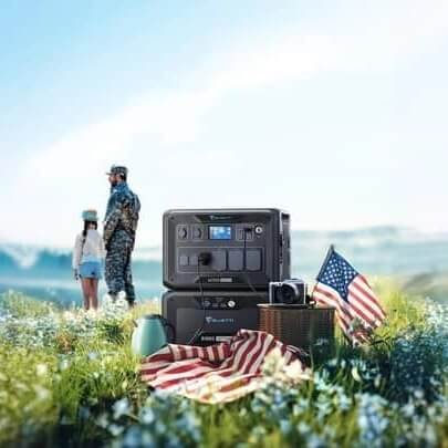  military dad with daughter
                            in nature using Bluetti generator